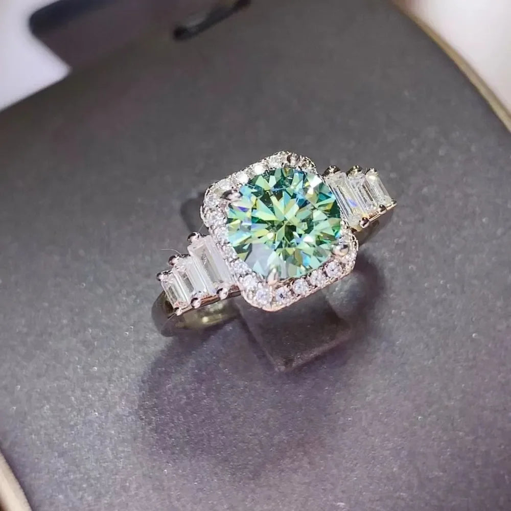 3 Carat Moissanite Sterling Silver Ring With Halo - Southern Shores Clothing