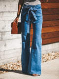 Beach Inspired High Waisted Tie Front Flare Denim Jeans - Southern Shores Clothing