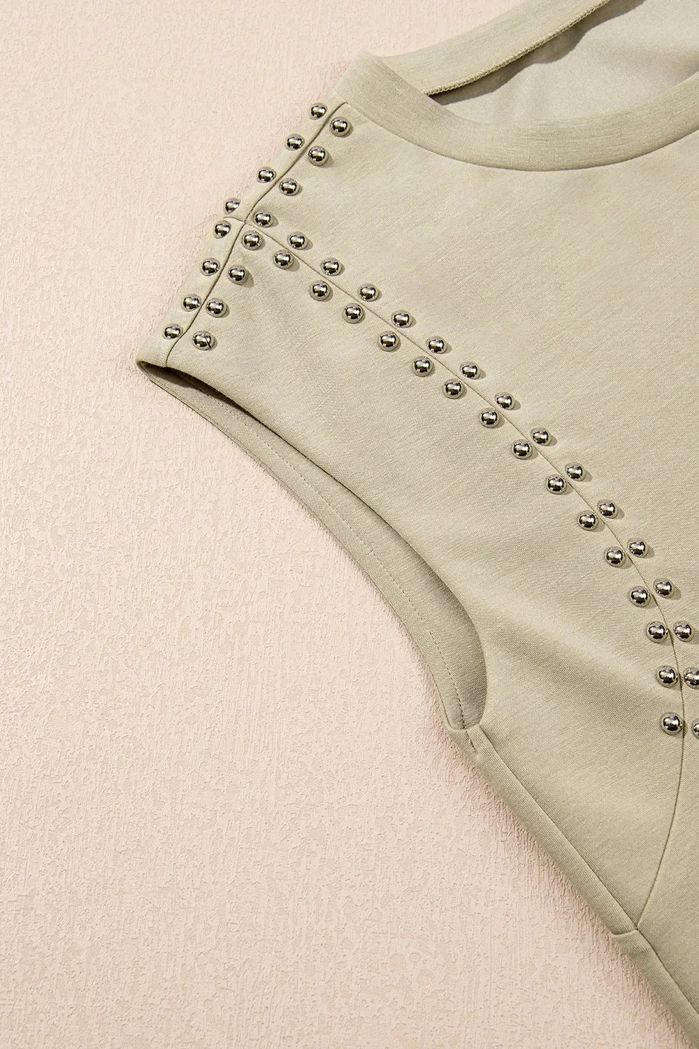 Studded Cap Sleeve Round Neck Stretch T Shirt With Shine - Southern Shores Clothing