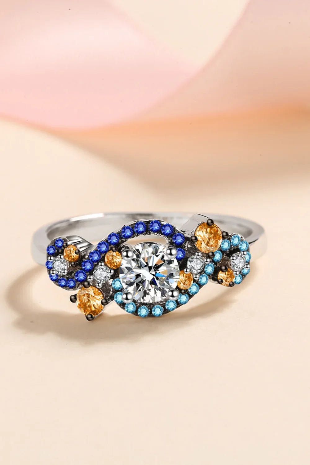 Moissanite Contrast Sterling Silver Ring With Halo - Southern Shores Clothing