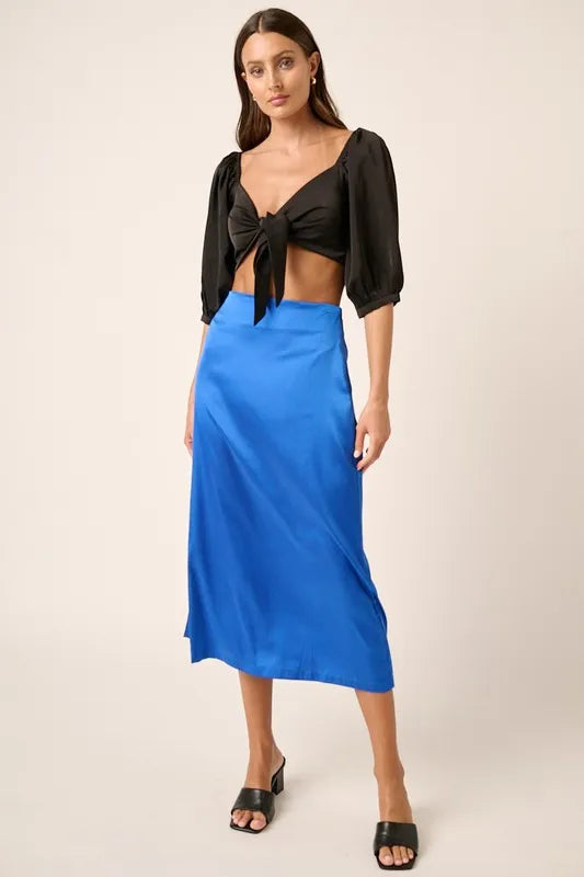 Elegant Coastal Mittoshop Side Slit Satin Midi Skirt
