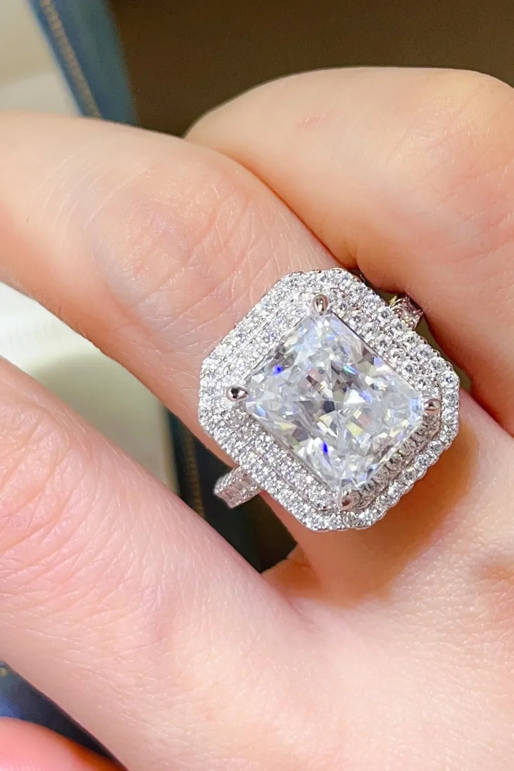 2 Carat Moissanite Sterling Silver Ring With Halo - Southern Shores Clothing