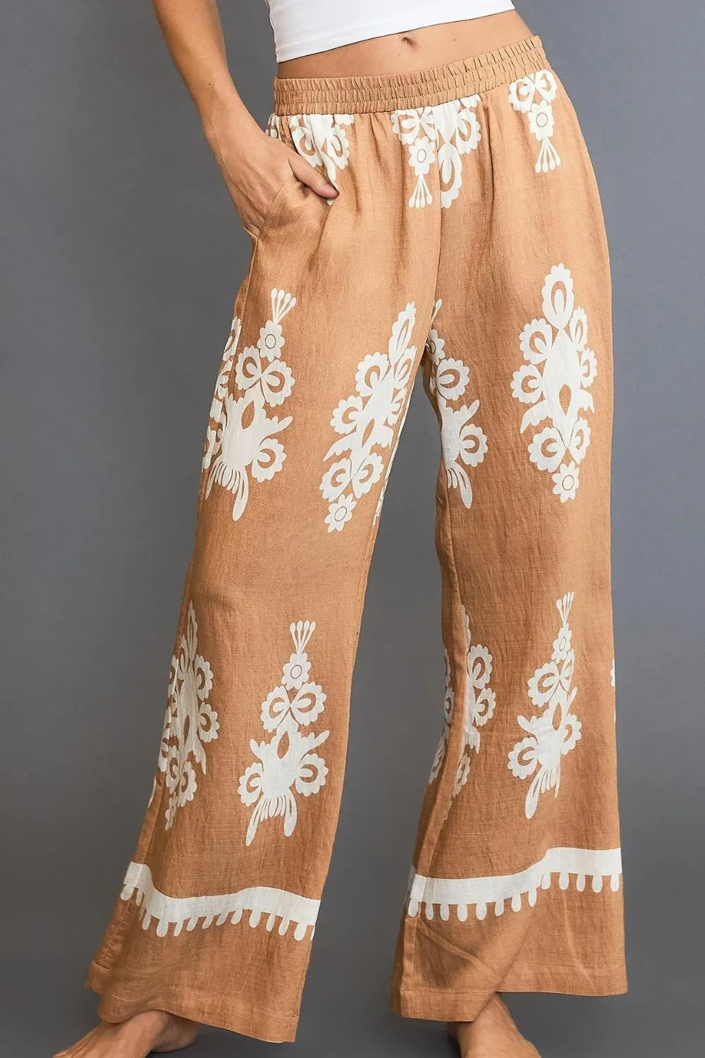 Southern Shores Border Print Wide Leg Pants Plus