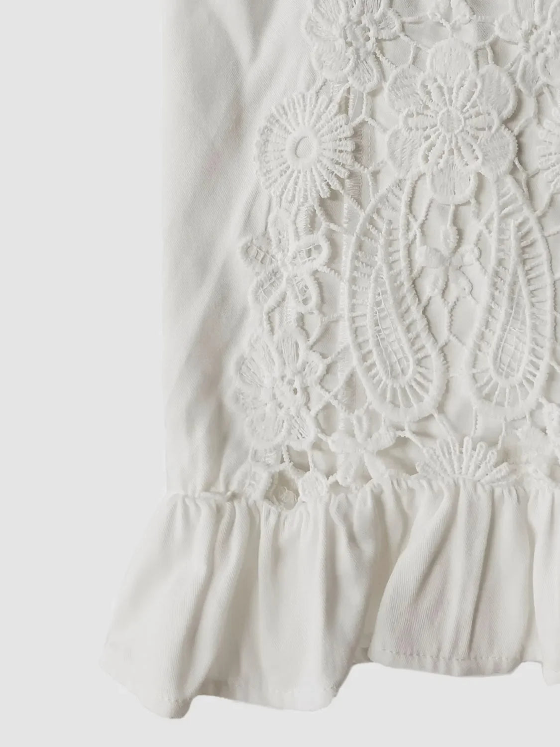 V-Neck Lace Flounce Sleeve Top With Cutout Details And Lace Trim - Southern Shores Clothing