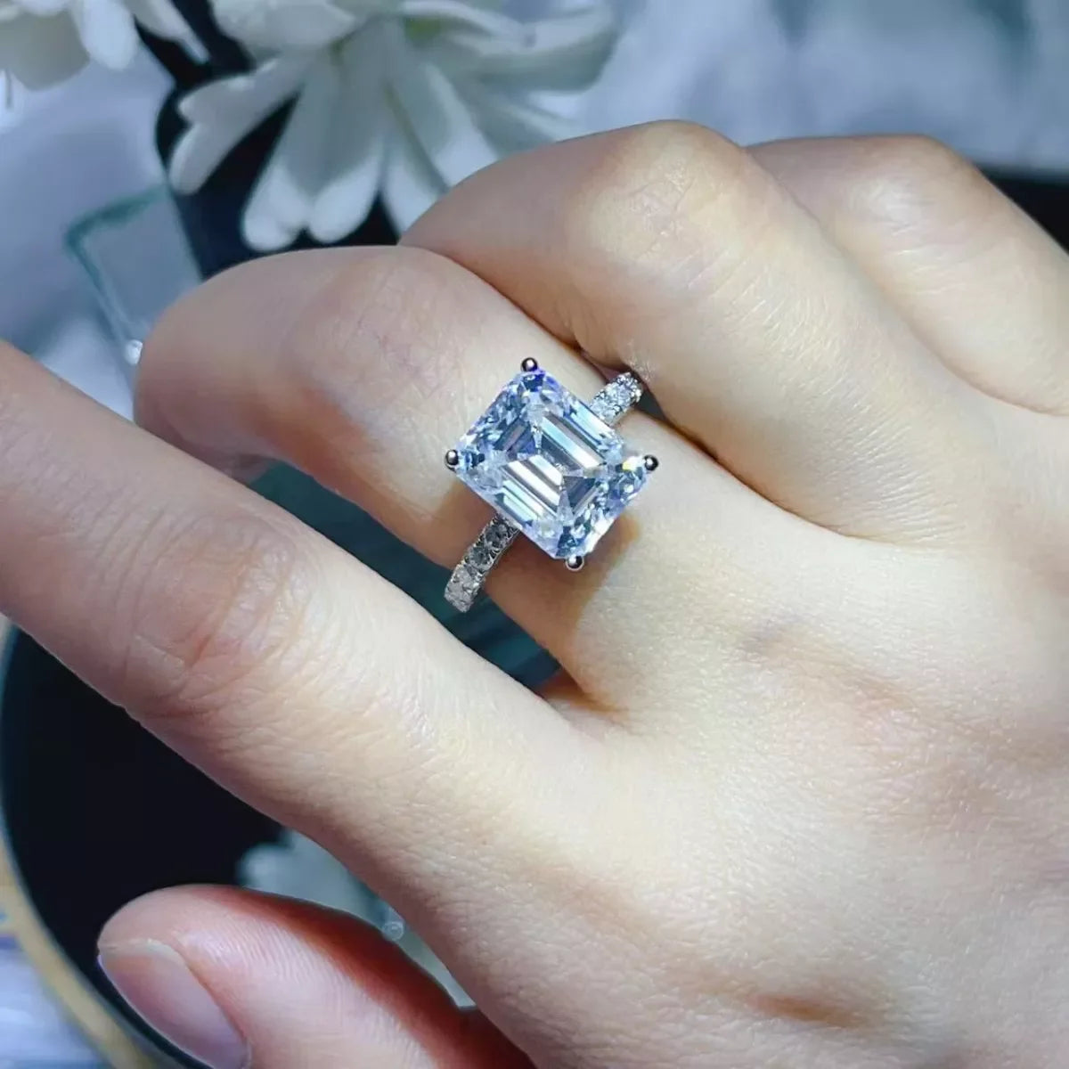 Moissanite 5 Carat Platinum Plated Sterling Silver Ring - Southern Shores Clothing