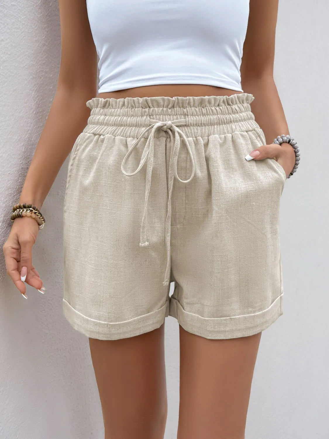Southern Shores Women's Pocketed Frill Drawstring Shorts