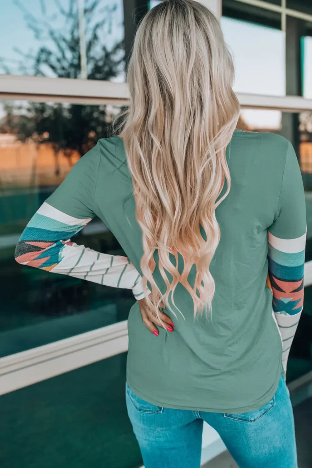 Geometric Pattern Round Neck Long Sleeve T Shirt - Southern Shores Clothing