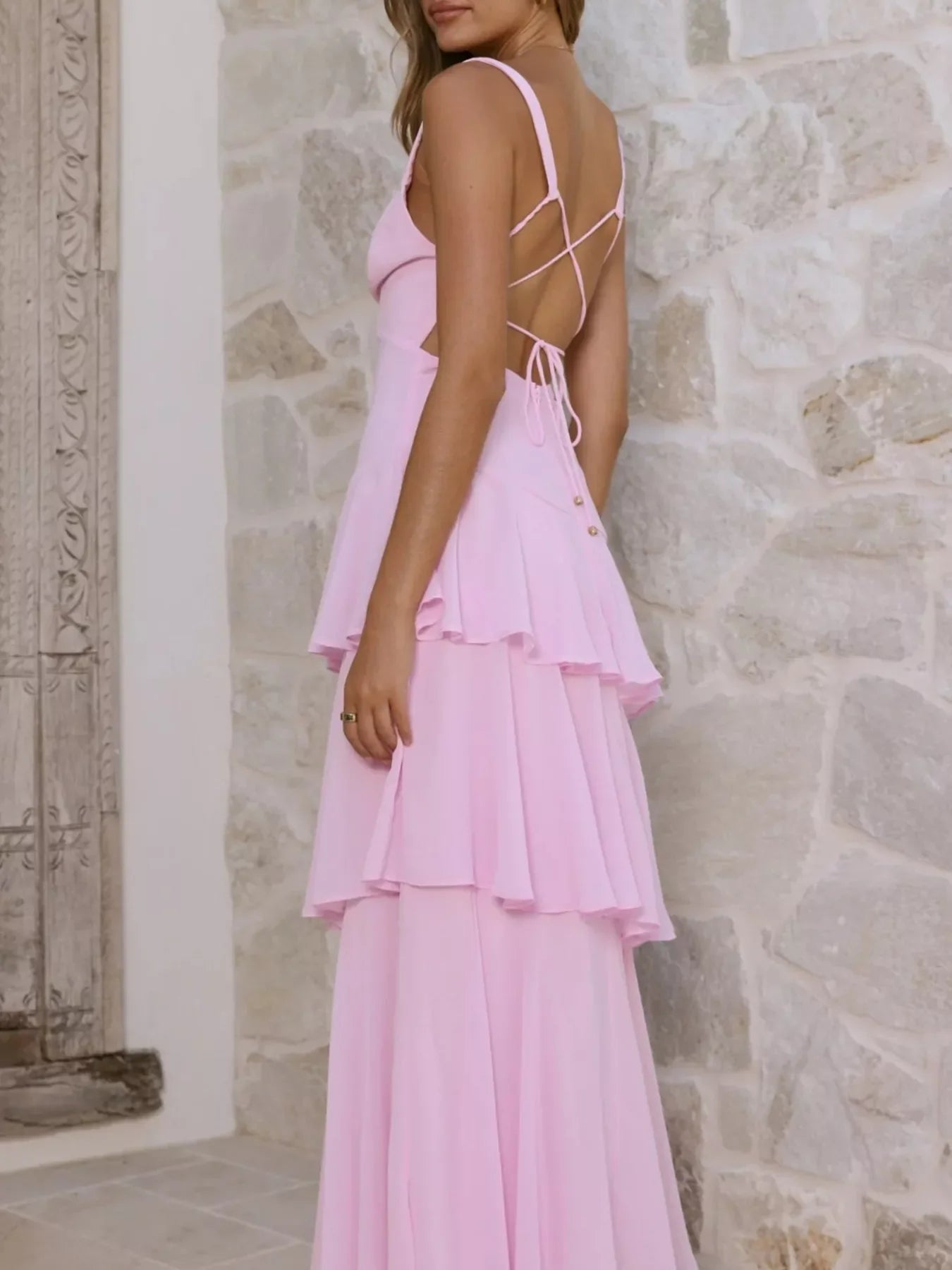 Sleeveless Ruffled Layered Backless Maxi Dress - Southern Shores Clothing