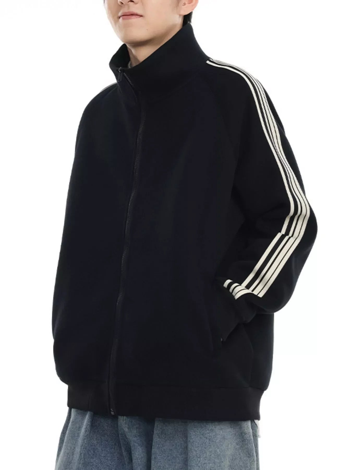Plus Size Striped Zip Up Sweatshirt Casual Fit