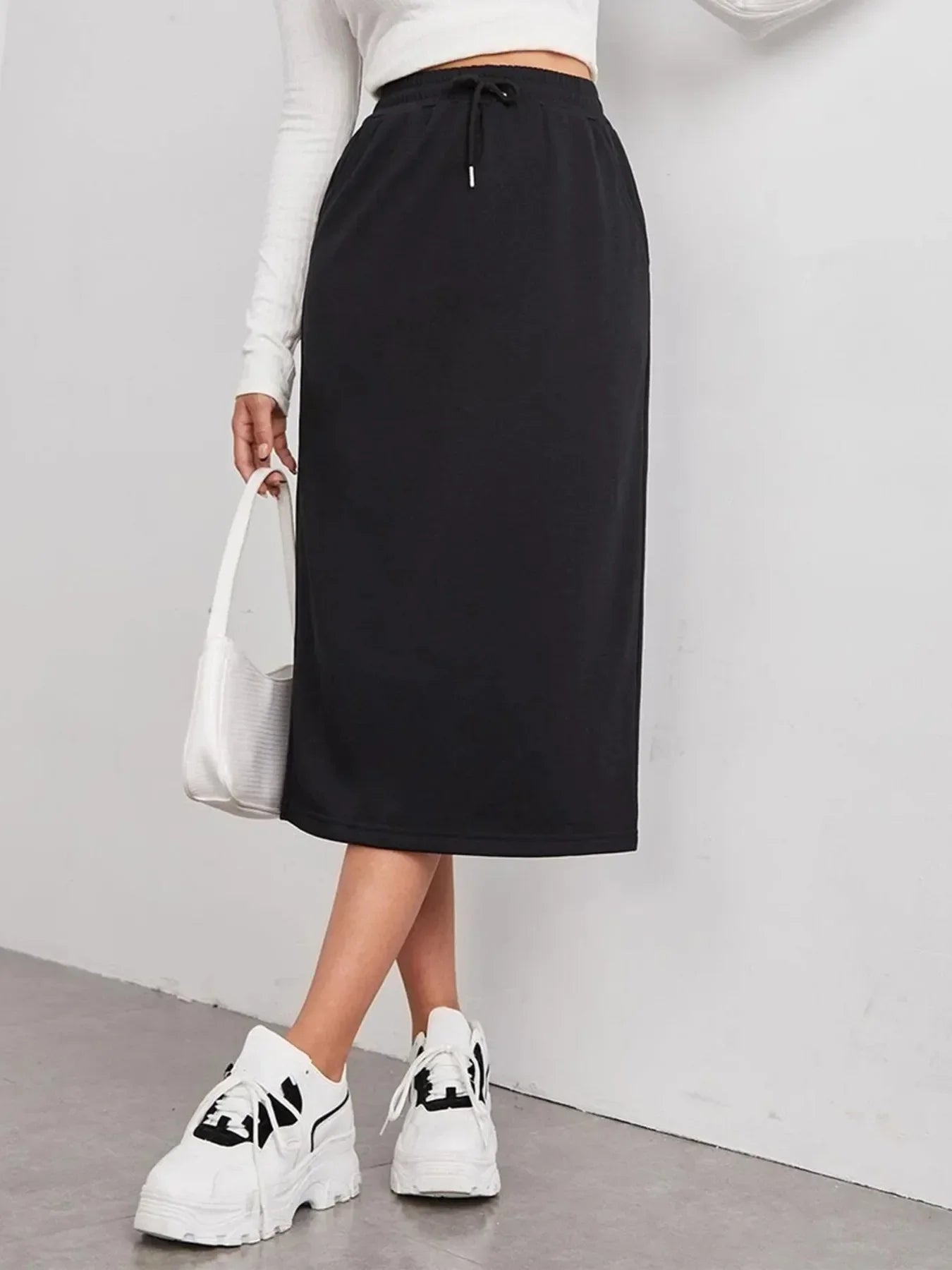 Adjustable Drawstring Slit Midi Skirt Casual - Southern Shores Clothing