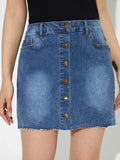 Pocketed Button Up Stretch Denim Skirt Casual - Southern Shores Clothing