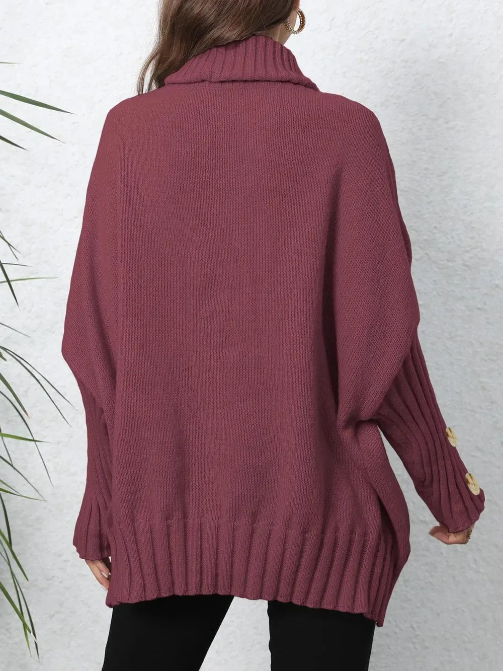 Turtleneck Sweater With Decorative Buttons - Southern Shores Clothing