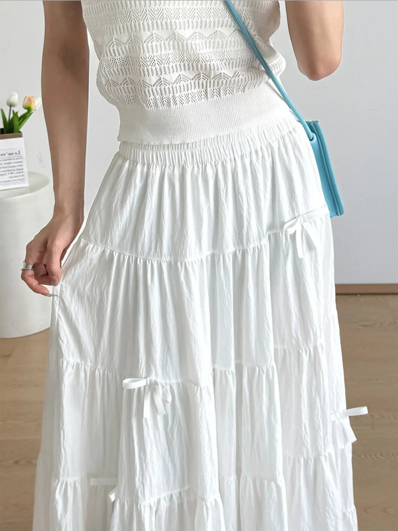 Tiered Elastic Waist Maxi Skirt Polyester - Southern Shores Clothing