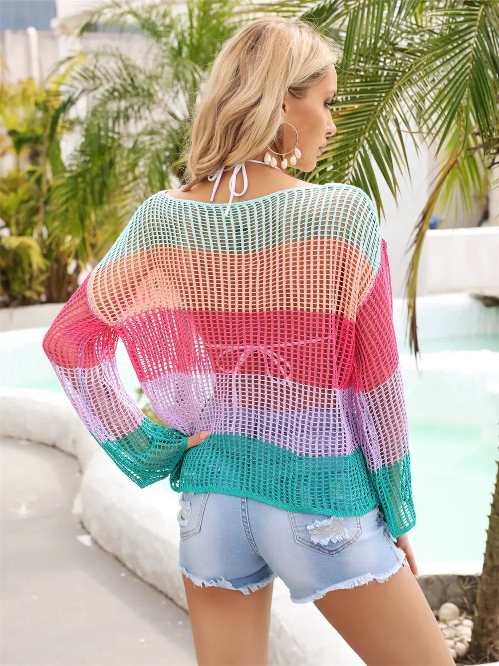 Angel Wings Block Openwork Boat Neck Cover Up - Southern Shores Clothing