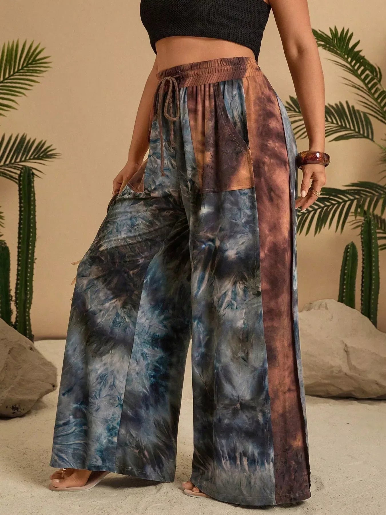 Plus Size Tie-Dye Wide Leg Casual Pants Comfortable - Southern Shores Clothing