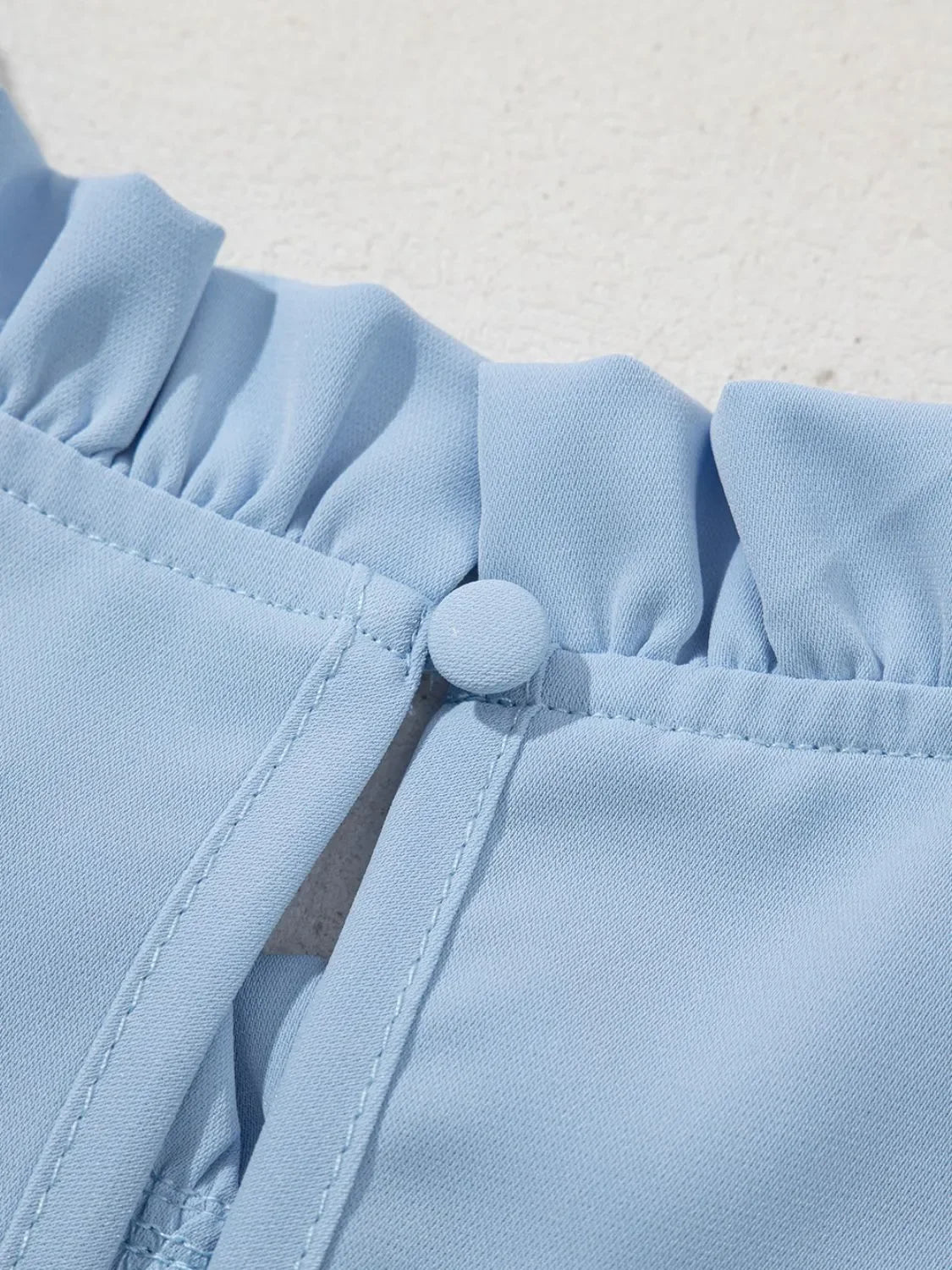 Frill Solid Round Neck Half Sleeve Blouse Polyester - Southern Shores Clothing