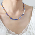 Geometric Pearl Necklace Titanium Steel Blue Chalcedony - Southern Shores Clothing