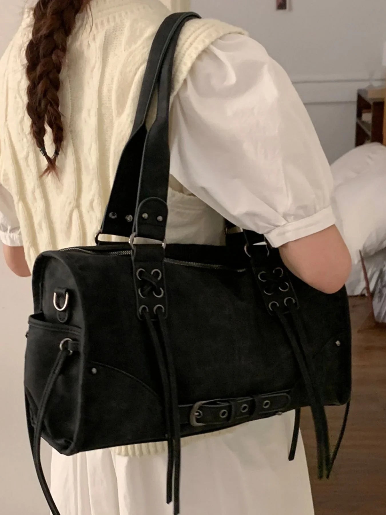 Lace-Up Shoulder Bag With Classic Design - Southern Shores Clothing