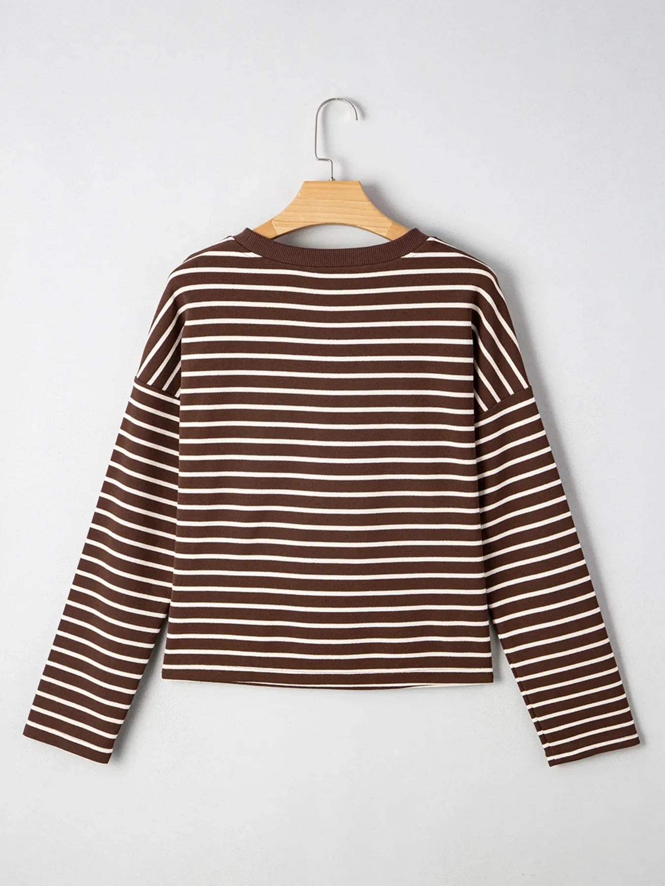 Striped Cropped Crew Neck Long Sleeve T Shirt - Southern Shores Clothing