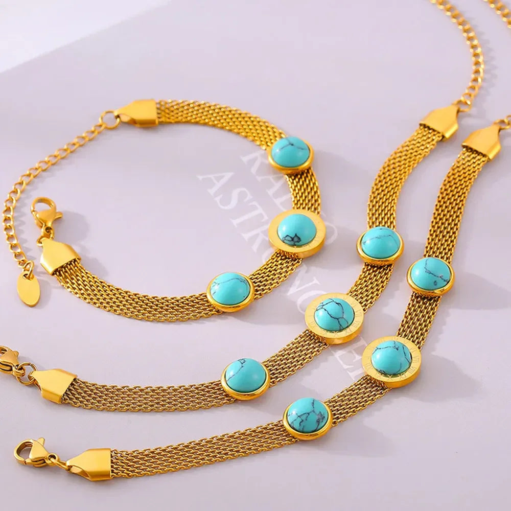 Inlaid Titanium Steel Bracelet With Turquoise Inlays - Southern Shores Clothing