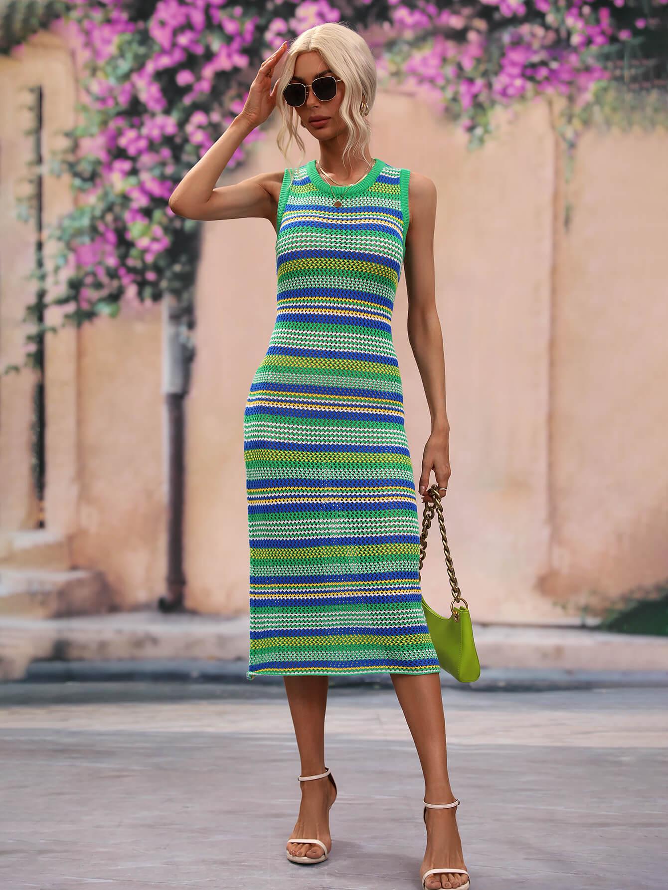 Striped Sleeveless Midi Beach Cover Up Dress - Southern Shores Clothing