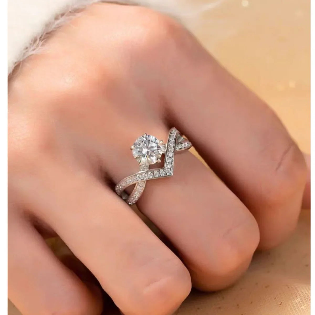 Moissanite Ring 1 Carat 925 Sterling Silver With Pave Band - Southern Shores Clothing
