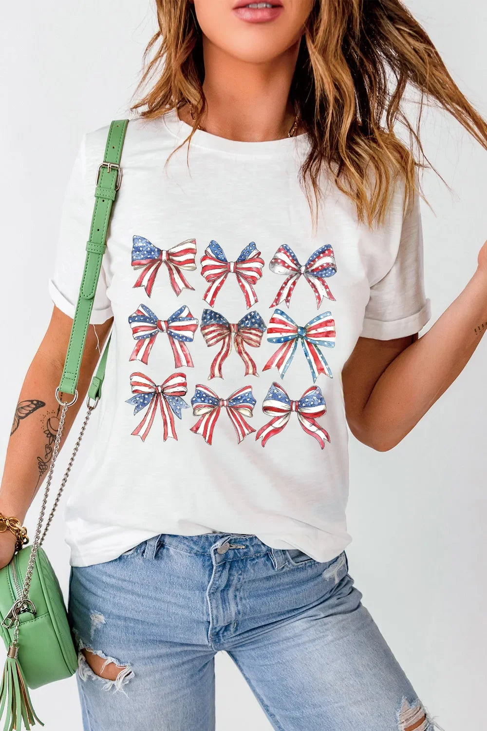 Bow Graphic Round Neck Short Sleeve T Shirt With Stretch - Southern Shores Clothing