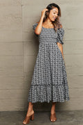Perfee Floral Lace-Up Off-Shoulder Midi Dress - Southern Shores Clothing