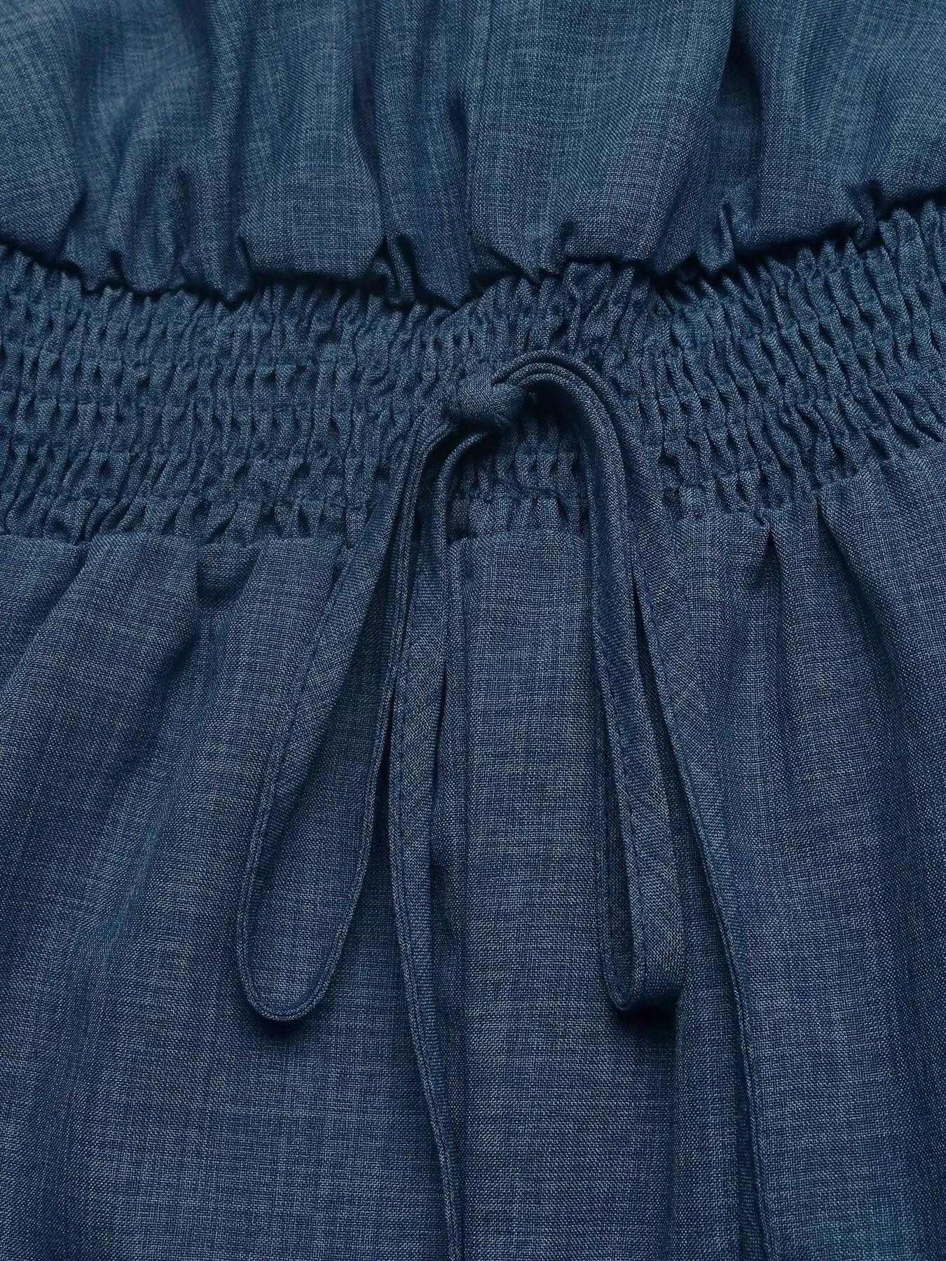 V-Neck Smocked Drawstring Elastic Waist Romper - Southern Shores Clothing
