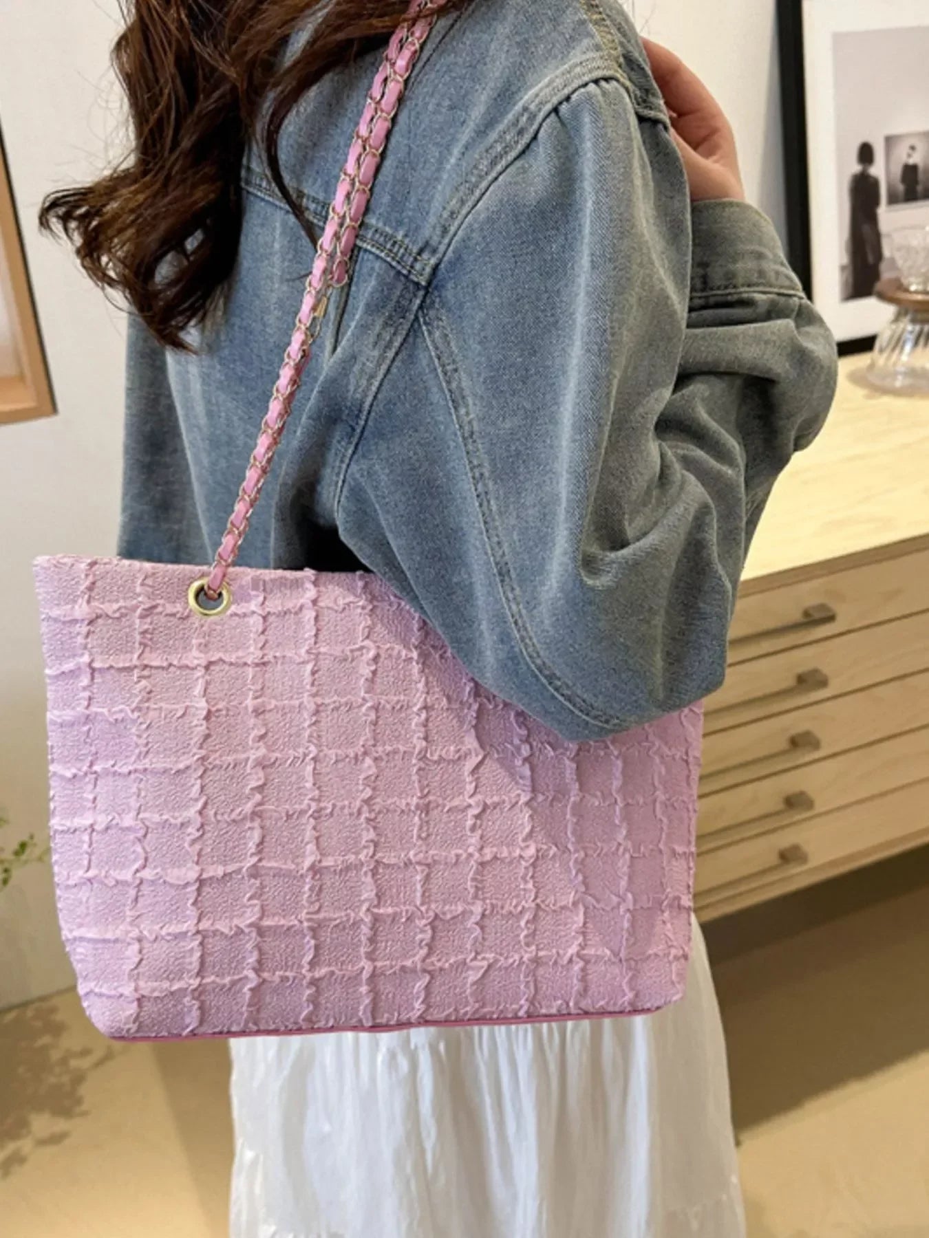 Classic Tweed Chain Shoulder Bag Polyester - Southern Shores Clothing