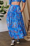 Printed Ruffled Smocking Waistband Maxi Skirt - Southern Shores Clothing
