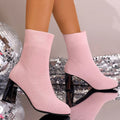 Round Toe Block Heels Boots Mesh Rubber Imported