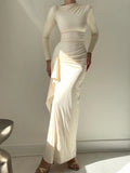 Ruched Long Sleeve Maxi Dress For Everyday Coastal Charm - Southern Shores Clothing