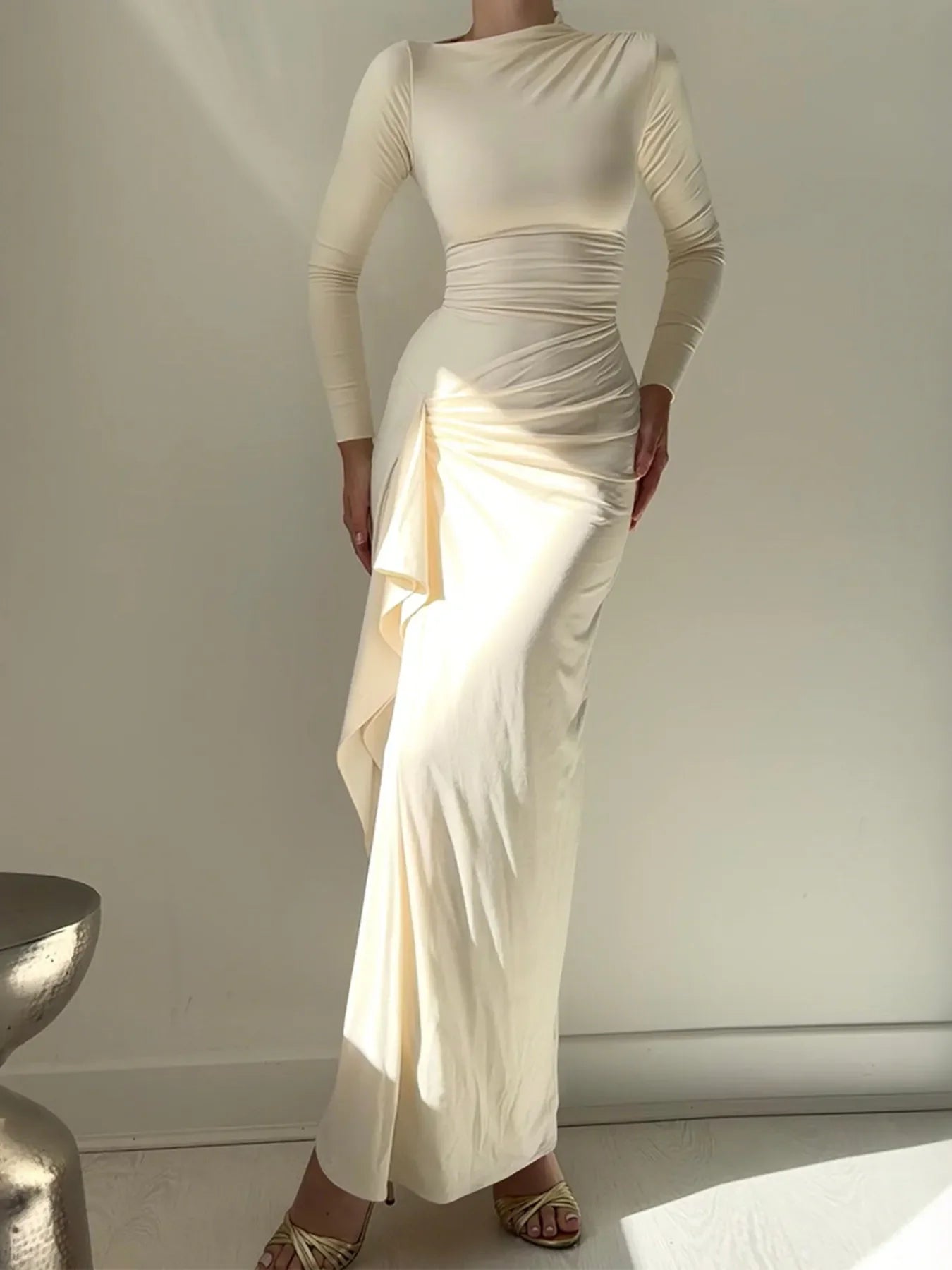 Ruched Long Sleeve Maxi Dress For Everyday Coastal Charm - Southern Shores Clothing