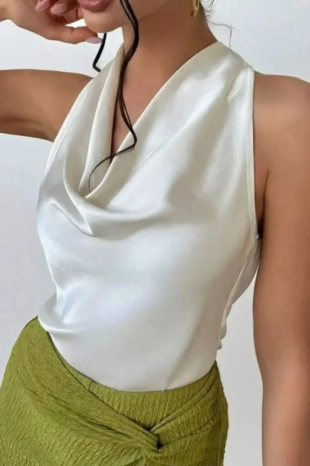 Satin Cowl Neck Sleeveless Blouse For Office - Southern Shores Clothing