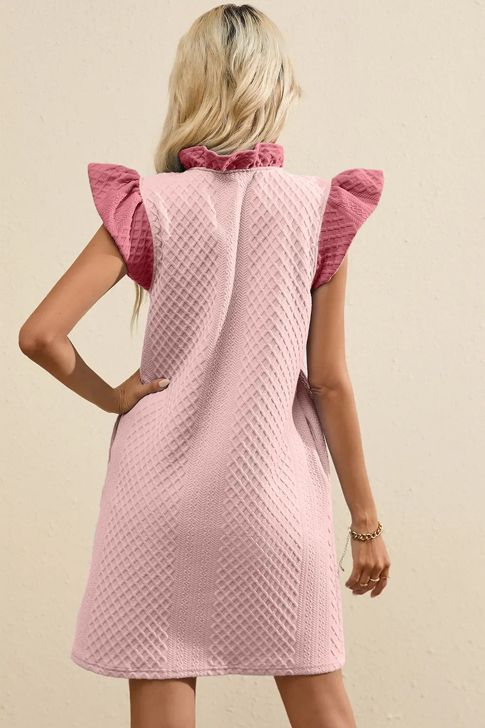 Ruffled V-Neck Cap Sleeve Mini Dress - Southern Shores Clothing