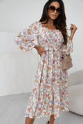 Floral Smocked Square Neck Dress - Southern Shores Clothing