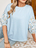 Striped Floral Sleeve Stretch Polyester Blouse Casual Wear - Southern Shores Clothing