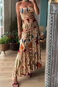 Smocked Printed Tube Dress With Geometric Abstract Print - Southern Shores Clothing