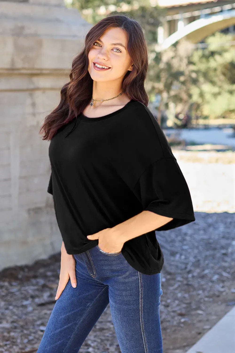 Bamboo Basic Round Neck Drop Shoulder T Shirt - Southern Shores Clothing