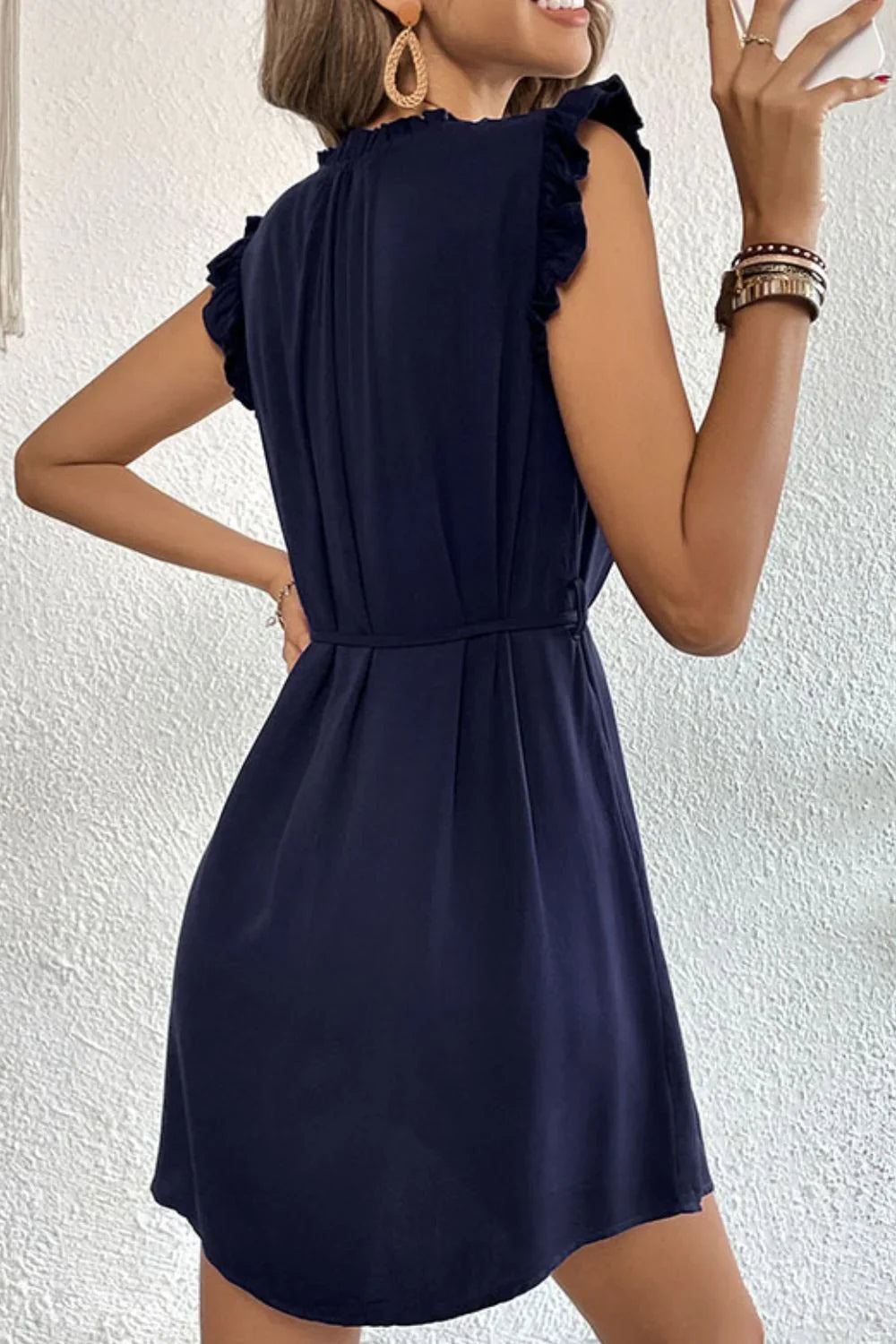 Perfee Ruffled Tie-Waist Keyhole Dress - Southern Shores Clothing