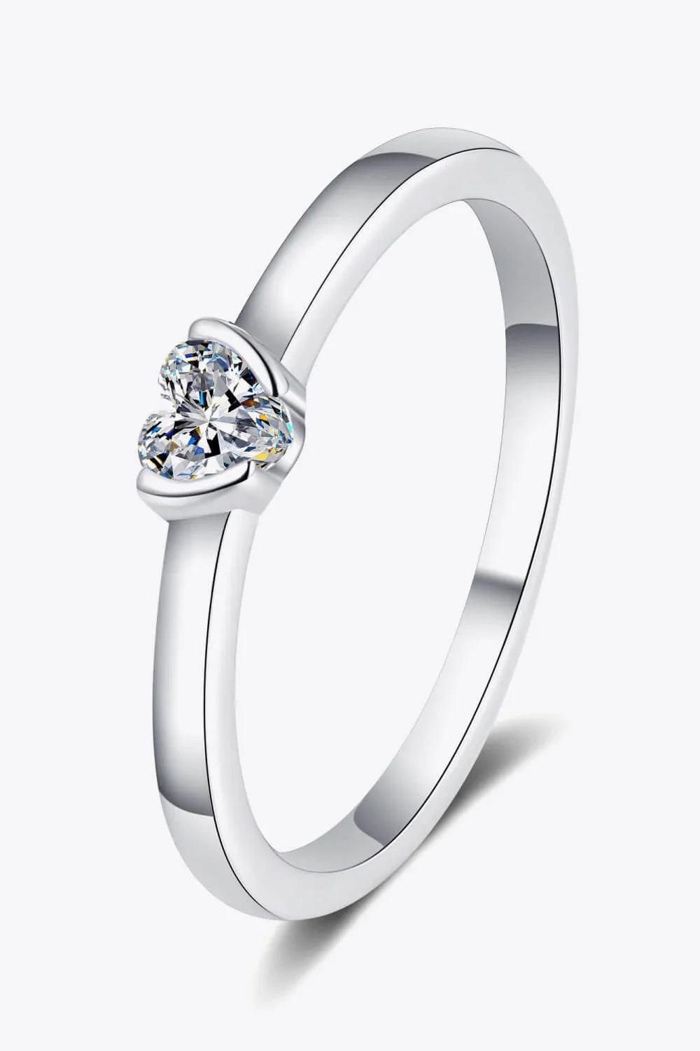 Heart Shaped Moissanite Ring Minimalist Platinum-Plated Band - Southern Shores Clothing