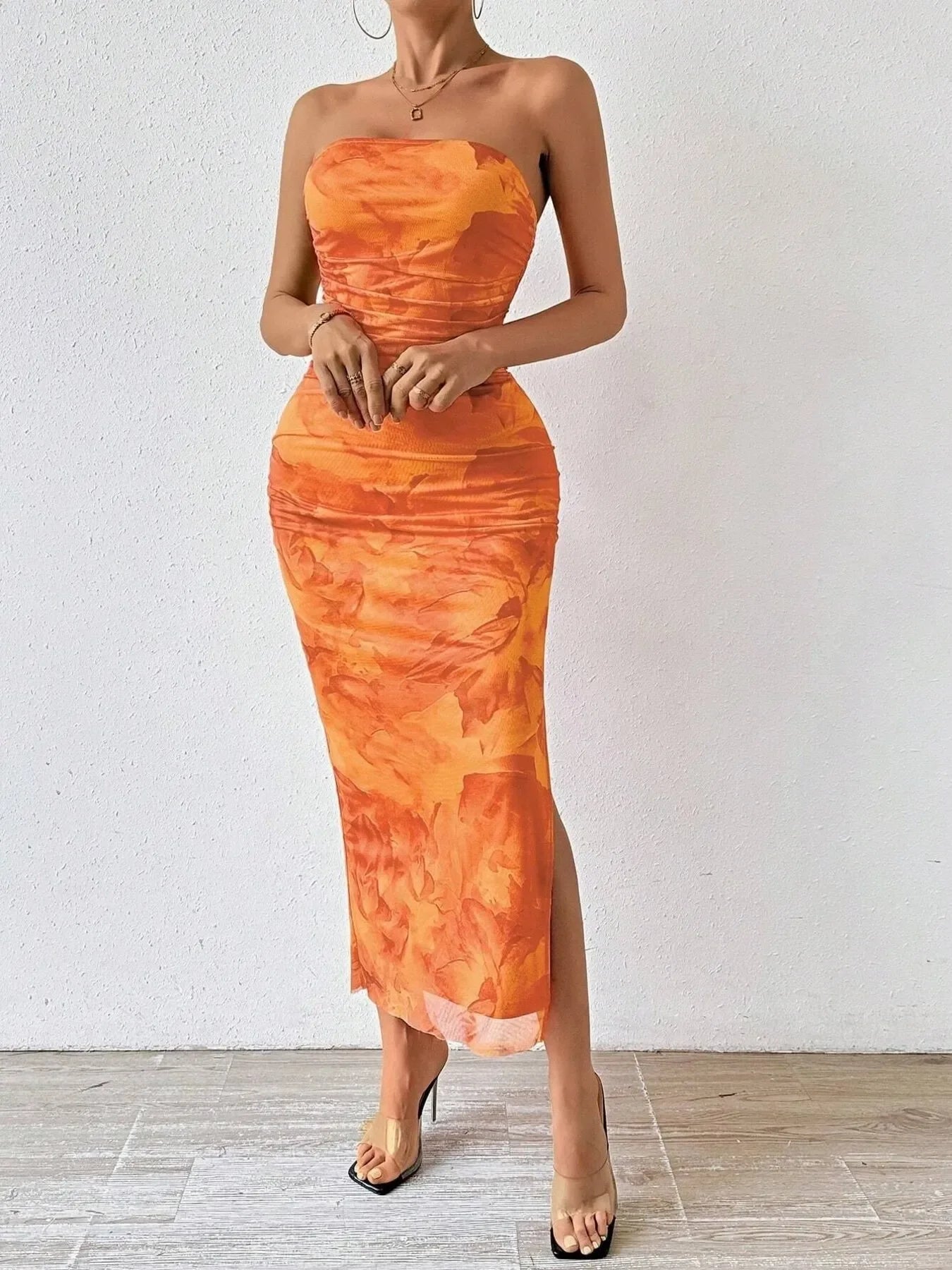 Printed Side Slit Tube Dress Coastal Style - Southern Shores Clothing