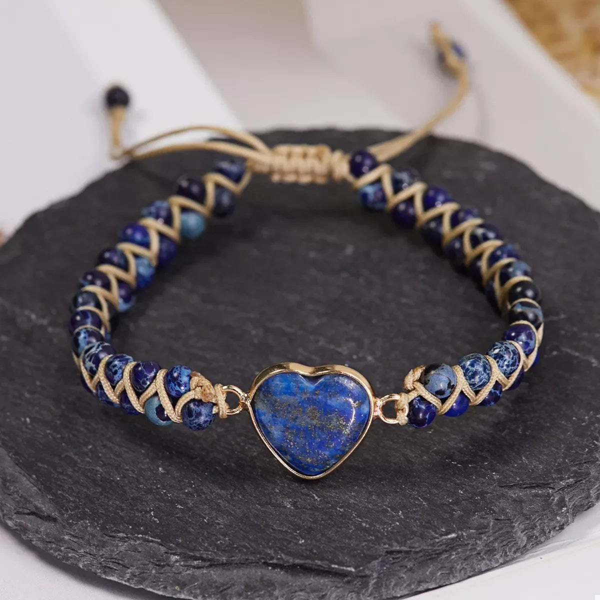 Adjustable Natural Stone Heart Charm Beaded Bracelet - Southern Shores Clothing