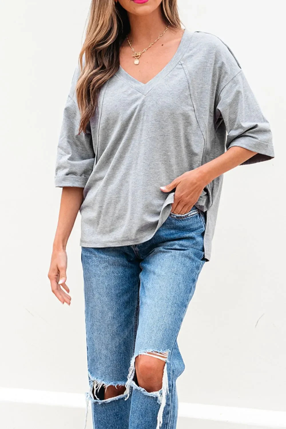Oversized Raglan V-Neck T-Shirt Half Sleeve - Southern Shores Clothing