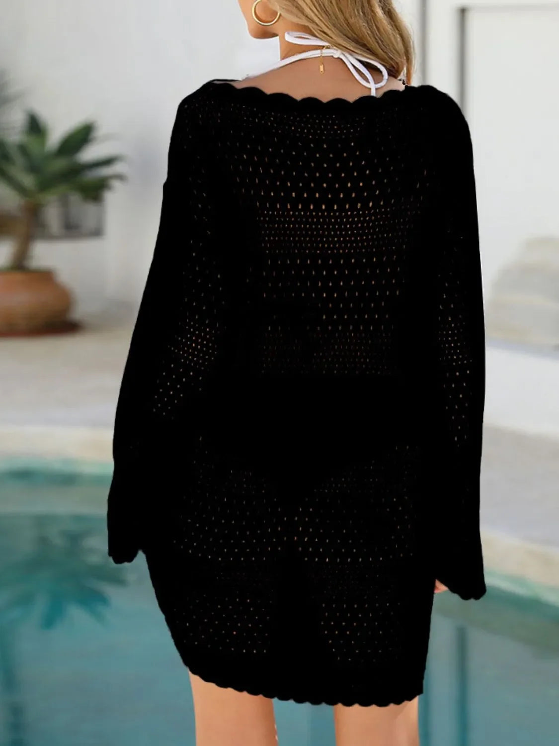 Round Neck Openwork Knit Swim Cover Up Lightweight - Southern Shores Clothing