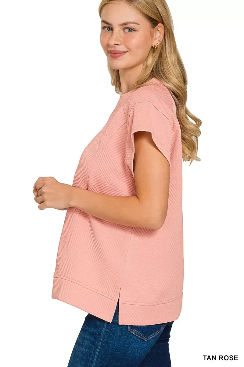 Textured Knit Jacquard Short Sleeve Blouse - Southern Shores Clothing