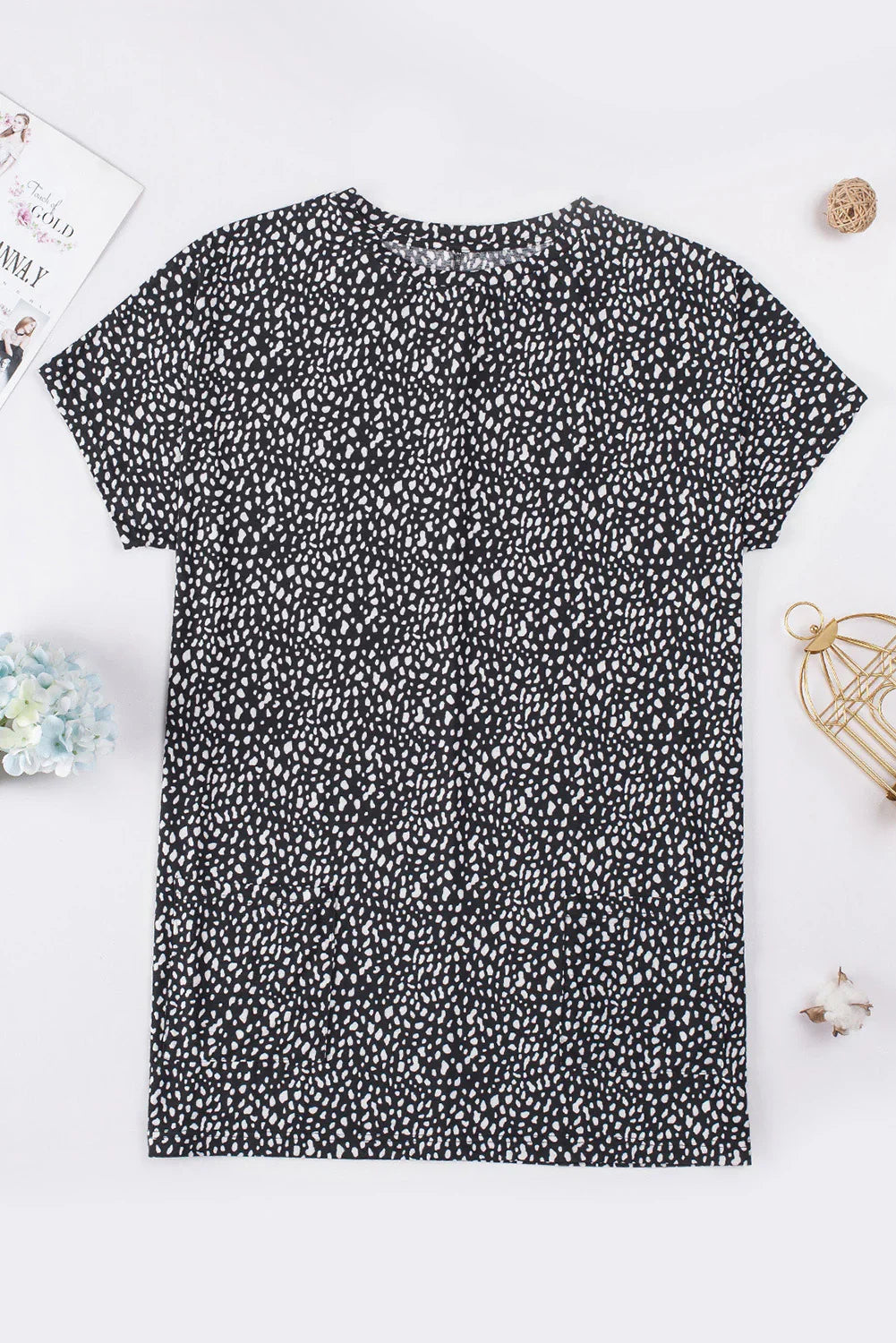 Animal Print Round Neck Tunic Tee With Pockets Stretchy - Southern Shores Clothing