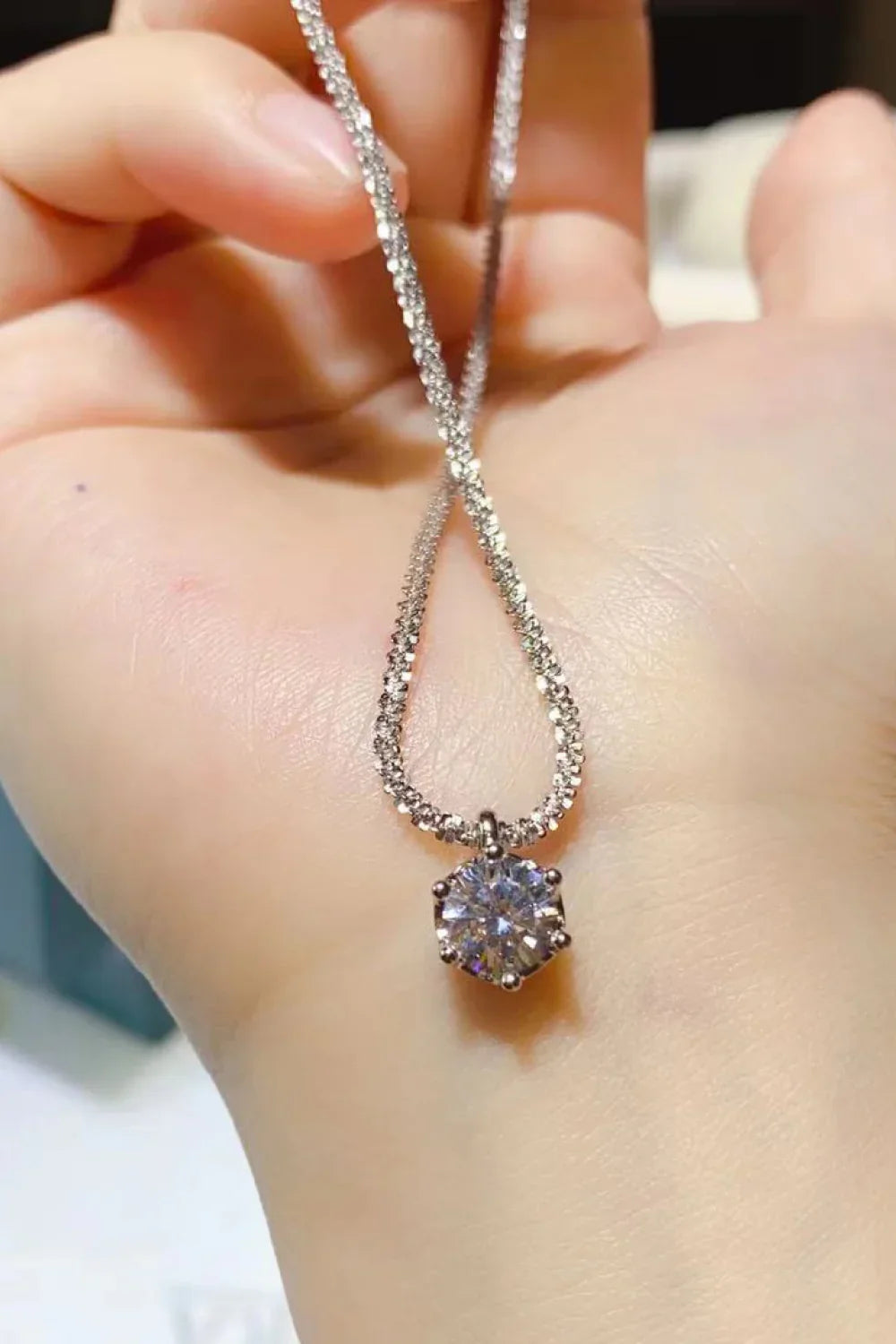 1 Carat Moissanite Necklace Platinum Plated Sterling Silver - Southern Shores Clothing