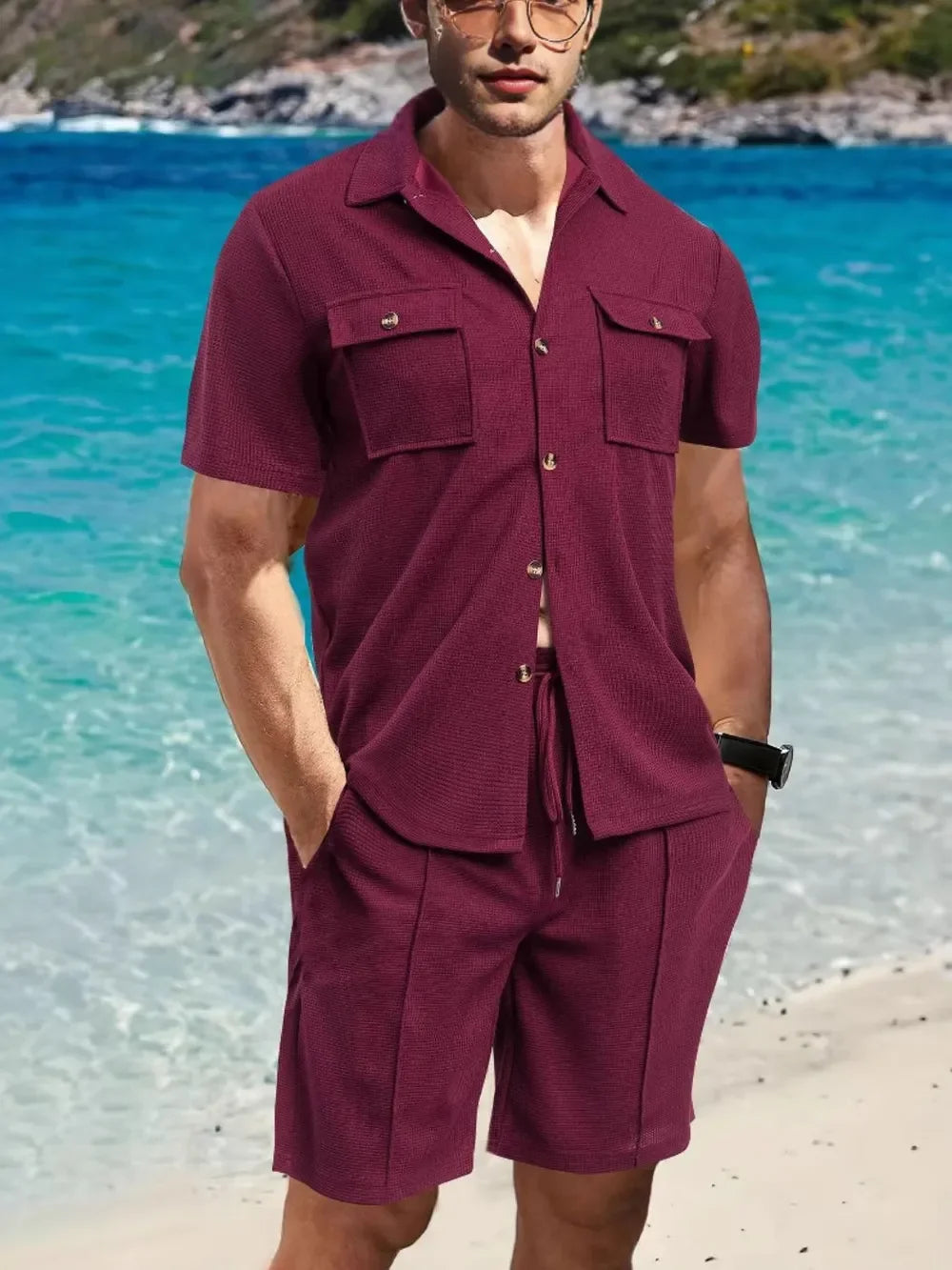 Men's Full Size Button Down Short Sleeve Top and Shorts Set Plus Size - Southern Shores Clothing